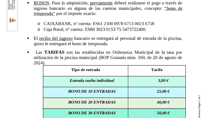 APERTURA DE LA PISCINA MUNICIPAL, EL MIÉRCOLES DE 1 JULIO