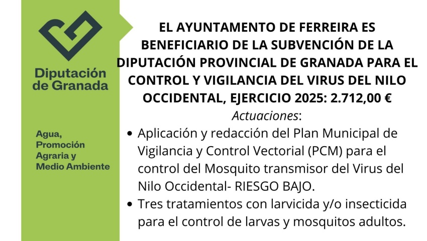 FERREIRA, BENEFICIARIA DE UNA SUBVENCIÓN DE LA DIPUTACIÓN PARA PREVENIR EL VIRUS DEL NILO